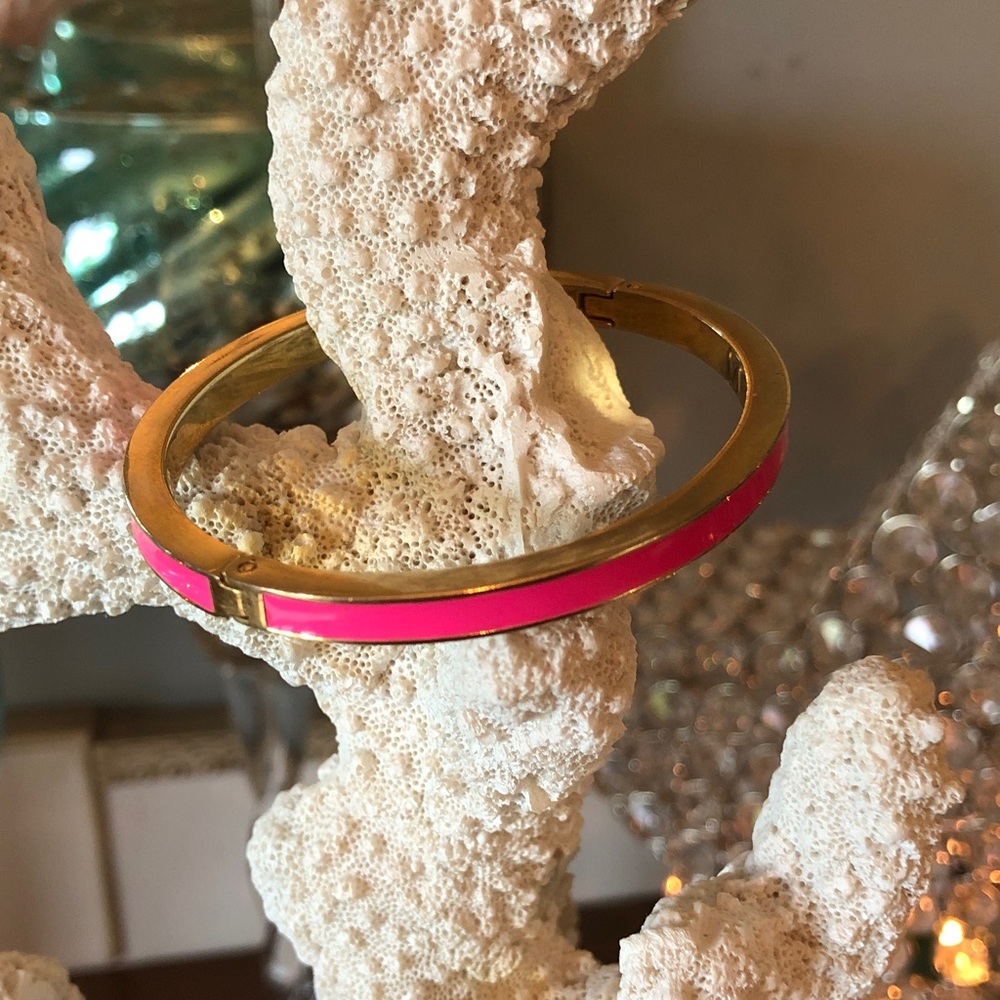 J. Crew Gold tone Bangle Bracelet with Hot Pink Enamel